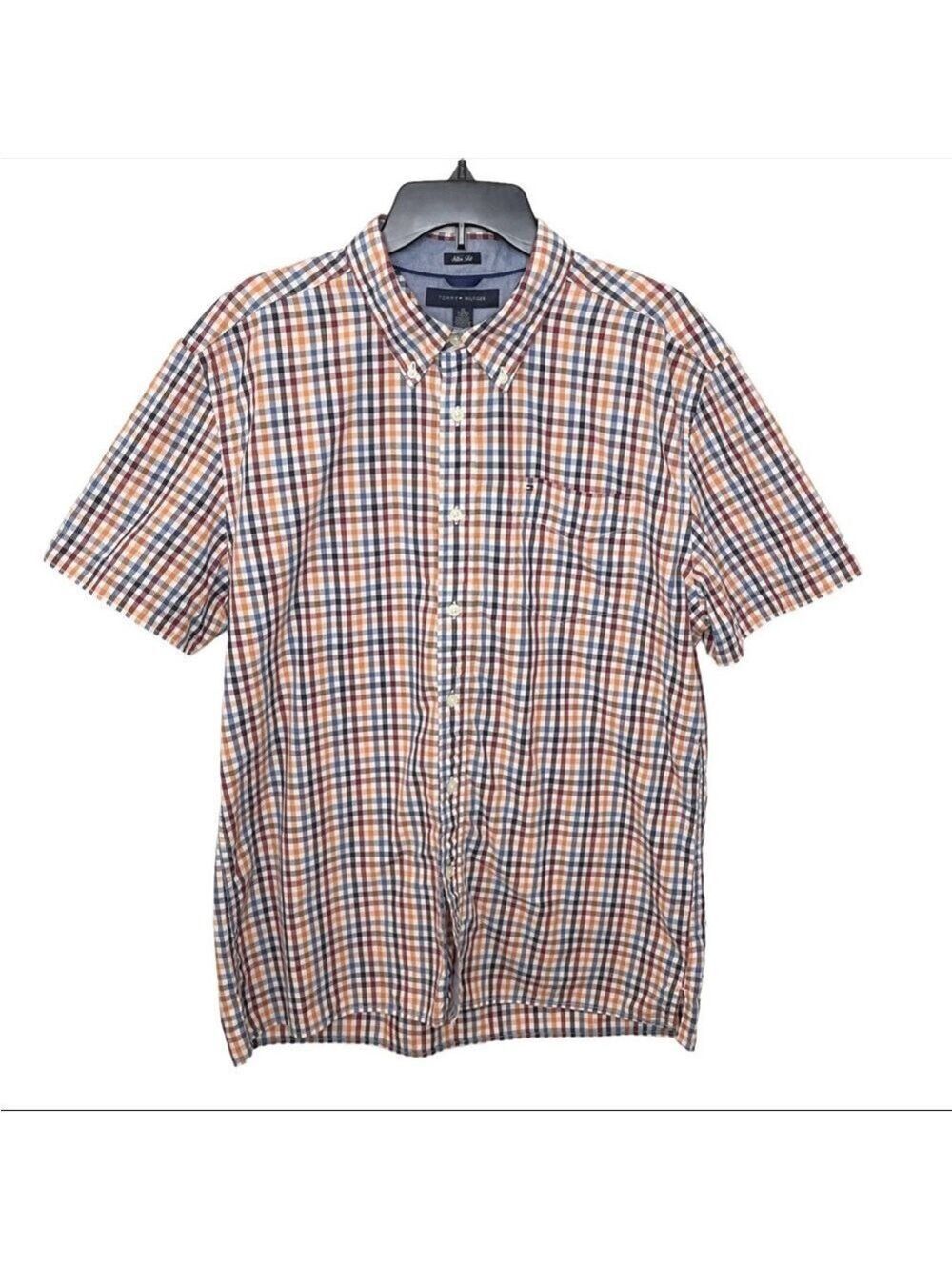 Tommy Hilfiger Slim Fit Multicolor Gingham Plaid Short Sleeve Shirt Men’s XL